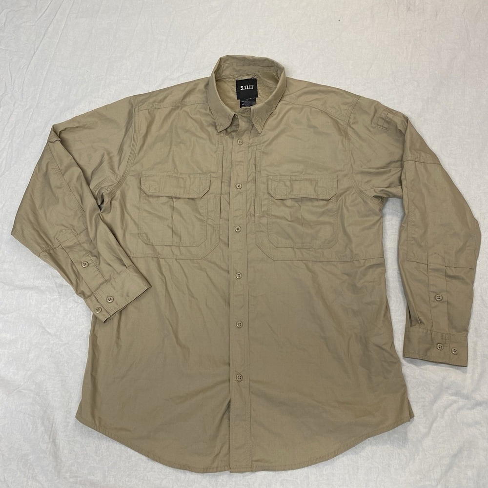 5.11 Tactical Shirt Mens L Tan Button Up Vented Ripstop Utility